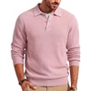 image:imageCOOFANDY Mens Sweater Long Sleeve Knitted Polo Textured Casual Pullover  Polo Collar Long Sleeve V Neck Cable Knit Texture SoftStretchWarm Regular Fit Fall ClothingPink