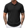 image:imageCOOFANDY Mens Textured Polo Sweater Casual Short Sleeve Sweaters Summer Slim Fit Golf SweaterBlack