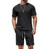 image:imageCOOFANDY Mens TwoPiece Set WrinkleResistant Stretch ShortSleeve TShirt and Shorts Summer Casual Textured OutfitsBlack