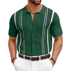 image:imageCOOFANDY Knit Shirts for Men Casual Short Sleeve Button Down Shirts Summer Beach Stretch Fit Collared ShirtsDark Green