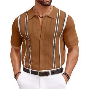 image:imageCOOFANDY Knit Shirts for Men Casual Short Sleeve Button Down Shirts Summer Beach Stretch Fit Collared ShirtsLight Brown