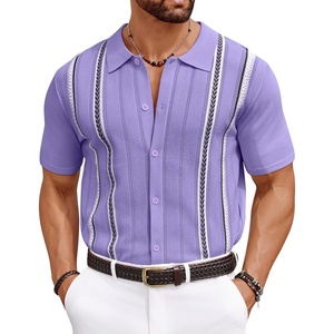 image:imageCOOFANDY Knit Shirts for Men Casual Short Sleeve Button Down Shirts Summer Beach Stretch Fit Collared ShirtsLilac