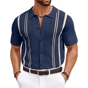 image:imageCOOFANDY Knit Shirts for Men Casual Short Sleeve Button Down Shirts Summer Beach Stretch Fit Collared ShirtsNavy