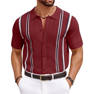image:imageCOOFANDY Knit Shirts for Men Casual Short Sleeve Button Down Shirts Summer Beach Stretch Fit Collared ShirtsWine