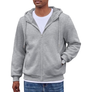 image:imageCOOFANDY Men Full Zip Hoodie Fleece Zipper Sweatshirt Casual Hooded Jacket  lightweight fleecelined and smooth zipper versatile drawstring hood ideal for daily wear school gym outdoor activitiesLight Grey