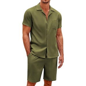 image:imageCOOFANDY Mens 2 Pieces Casual Beach Outfits Short Sleeve Button Down Shirts Summer Short SetArmy Green
