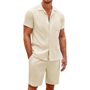 image:imageCOOFANDY Mens 2 Pieces Casual Beach Outfits Short Sleeve Button Down Shirts Summer Short SetBeige