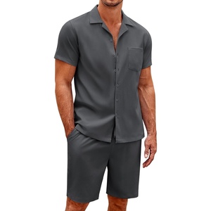 image:imageCOOFANDY Mens 2 Pieces Casual Beach Outfits Short Sleeve Button Down Shirts Summer Short SetDark Grey