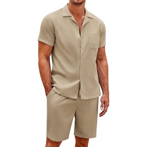 image:imageCOOFANDY Mens 2 Pieces Casual Beach Outfits Short Sleeve Button Down Shirts Summer Short SetKhaki