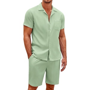 image:imageCOOFANDY Mens 2 Pieces Casual Beach Outfits Short Sleeve Button Down Shirts Summer Short SetLight Green