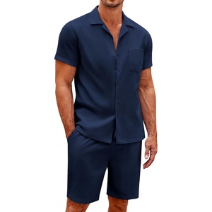 image:imageCOOFANDY Mens 2 Pieces Casual Beach Outfits Short Sleeve Button Down Shirts Summer Short SetNavy Blue
