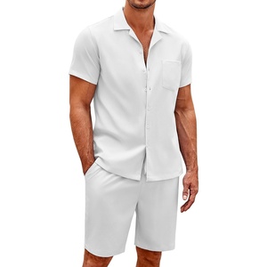 image:imageCOOFANDY Mens 2 Pieces Casual Beach Outfits Short Sleeve Button Down Shirts Summer Short SetWhite