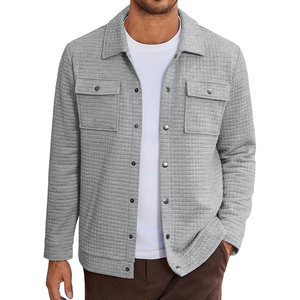 image:imageCOOFANDY Mens Casual Shirt Jacket Button Down Waffle Jacket Long Sleeve Sweater Jackets Quilted Shacket OvershirtLight Grey