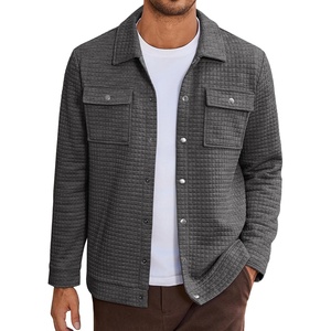 image:imageCOOFANDY Mens Casual Shirt Jacket Button Down Waffle Jacket Long Sleeve Sweater Jackets Quilted Shacket OvershirtMedium Grey