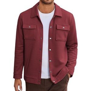 image:imageCOOFANDY Mens Casual Shirt Jacket Button Down Waffle Jacket Long Sleeve Sweater Jackets Quilted Shacket OvershirtWine Red