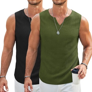 image:imageCOOFANDY Mens Casual Tank Tops Knit V Neck Sleeveless T Shirts 2 Pack Summer Beach Lightweight Muscle TeeBlackArmy Green