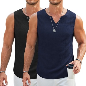 image:imageCOOFANDY Mens Casual Tank Tops Knit V Neck Sleeveless T Shirts 2 Pack Summer Beach Lightweight Muscle TeeBlackNavy