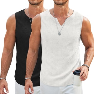 image:imageCOOFANDY Mens Casual Tank Tops Knit V Neck Sleeveless T Shirts 2 Pack Summer Beach Lightweight Muscle TeeBlackWhite