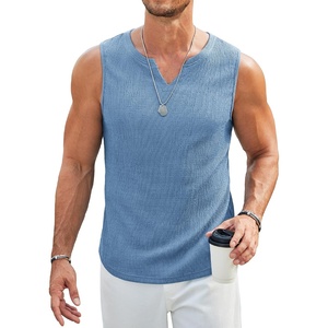 image:imageCOOFANDY Mens Casual Tank Tops Knit V Neck Sleeveless T Shirts 2 Pack Summer Beach Lightweight Muscle TeeBlue