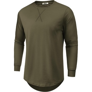 image:imageCOOFANDY Mens Cotton Hipster Hip Hop Longline Crewneck T Shirts Casual Long Sleeve Tees Curved Hem Gym ShirtsOne Piece Army Green