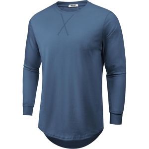 image:imageCOOFANDY Mens Cotton Hipster Hip Hop Longline Crewneck T Shirts Casual Long Sleeve Tees Curved Hem Gym ShirtsOne Piece Blue