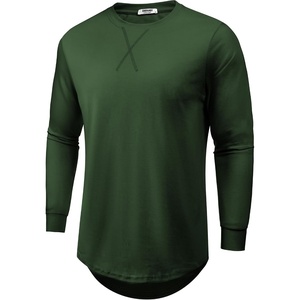 image:imageCOOFANDY Mens Cotton Hipster Hip Hop Longline Crewneck T Shirts Casual Long Sleeve Tees Curved Hem Gym ShirtsOne Piece Dark Green