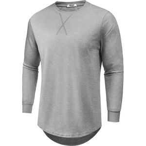 image:imageCOOFANDY Mens Cotton Hipster Hip Hop Longline Crewneck T Shirts Casual Long Sleeve Tees Curved Hem Gym ShirtsOne Piece Dark Grey