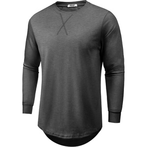 image:imageCOOFANDY Mens Cotton Hipster Hip Hop Longline Crewneck T Shirts Casual Long Sleeve Tees Curved Hem Gym ShirtsOne Piece Grey