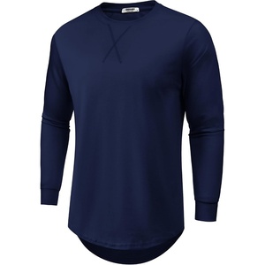 image:imageCOOFANDY Mens Cotton Hipster Hip Hop Longline Crewneck T Shirts Casual Long Sleeve Tees Curved Hem Gym ShirtsOne Piece Navy Blue