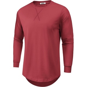 image:imageCOOFANDY Mens Cotton Hipster Hip Hop Longline Crewneck T Shirts Casual Long Sleeve Tees Curved Hem Gym ShirtsOne Piece Wine Red
