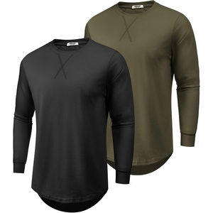 image:imageCOOFANDY Mens Cotton Hipster Hip Hop Longline Crewneck T Shirts Casual Long Sleeve Tees Curved Hem Gym ShirtsTwo Pack Black  Army Green