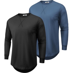 image:imageCOOFANDY Mens Cotton Hipster Hip Hop Longline Crewneck T Shirts Casual Long Sleeve Tees Curved Hem Gym ShirtsTwo Pack Black  Blue