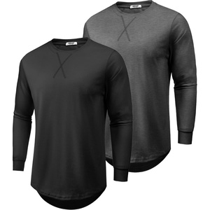 image:imageCOOFANDY Mens Cotton Hipster Hip Hop Longline Crewneck T Shirts Casual Long Sleeve Tees Curved Hem Gym ShirtsTwo Pack Black  Dark Grey