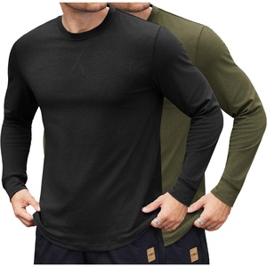 image:imageCOOFANDY Mens Cotton Hipster Hip Hop Longline Crewneck T Shirts Casual Long Sleeve Tees Curved Hem Gym ShirtsTwo Pack Black  Olive
