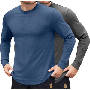 image:imageCOOFANDY Mens Cotton Hipster Hip Hop Longline Crewneck T Shirts Casual Long Sleeve Tees Curved Hem Gym ShirtsTwo Pack Dark Grey  Navy
