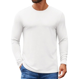 image:imageCOOFANDY Mens Crew Neck TShirt Long Sleeve Casual Pullover Tees Soft Stretch Basic Tee ShirtsAwhite