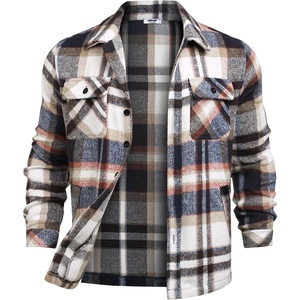 image:imageCOOFANDY Mens Flannel Jacket Fleece Shacket Plaid Shirt Jackets Warm Thick Long Sleeve Button Down Fall OutwearBrown Line