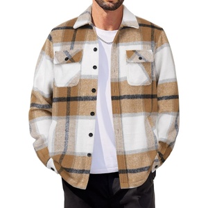 image:imageCOOFANDY Mens Flannel Jacket Fleece Shacket Plaid Shirt Jackets Warm Thick Long Sleeve Button Down Fall OutwearKhaki Block