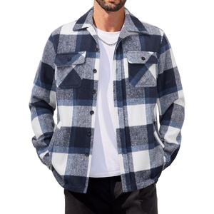 image:imageCOOFANDY Mens Flannel Jacket Fleece Shacket Plaid Shirt Jackets Warm Thick Long Sleeve Button Down Fall OutwearNavy Block