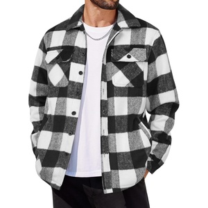 image:imageCOOFANDY Mens Flannel Jacket Fleece Shacket Plaid Shirt Jackets Warm Thick Long Sleeve Button Down Fall OutwearWhite Black Plaid