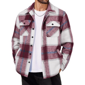 image:imageCOOFANDY Mens Flannel Jacket Fleece Shacket Plaid Shirt Jackets Warm Thick Long Sleeve Button Down Fall OutwearWine Red Block
