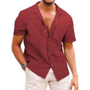 image:imageCOOFANDY Mens Hawaiian Shirt Short Sleeve Buttoon Down Shirts Casual Tropical Floral Summer Linen ShirtsWine Red