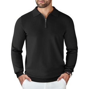 image:imageCOOFANDY Mens Knit Polo Sweater Casual Long Sleeve Quarter Zip Polo Sweater Classic Golf ShirtsBlack