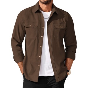 image:imageCOOFANDY Mens Long Sleeve Button Up Shirt Jacket with Flap PocketsBrown