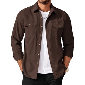 image:imageCOOFANDY Mens Long Sleeve Button Up Shirt Jacket with Flap PocketsCoffee