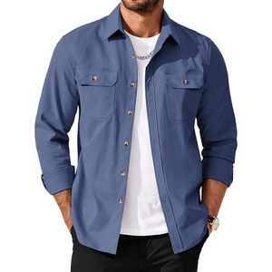 image:imageCOOFANDY Mens Long Sleeve Button Up Shirt Jacket with Flap PocketsDenim Blue