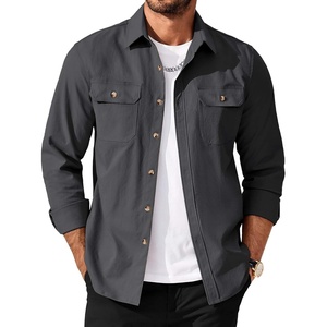 image:imageCOOFANDY Mens Long Sleeve Button Up Shirt Jacket with Flap PocketsGray