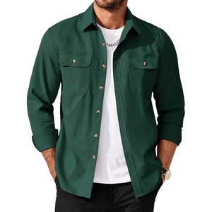 image:imageCOOFANDY Mens Long Sleeve Button Up Shirt Jacket with Flap PocketsGreen