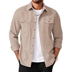 image:imageCOOFANDY Mens Long Sleeve Button Up Shirt Jacket with Flap PocketsLight Khaki