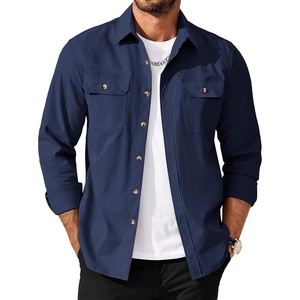 image:imageCOOFANDY Mens Long Sleeve Button Up Shirt Jacket with Flap PocketsNavy Blue